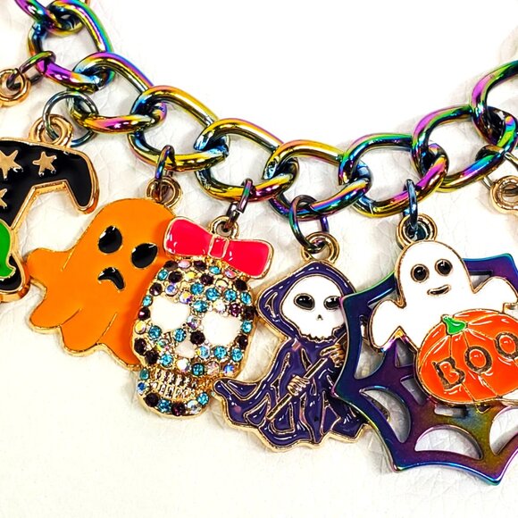 Halloween Charm Bracelet, Pumpkins, Ghost, Spider Webs, Cat - Picture 6 of 9